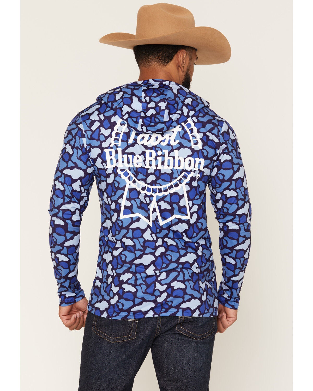 Men's PBR Camo Print Long Sleeve Hooded Shirt