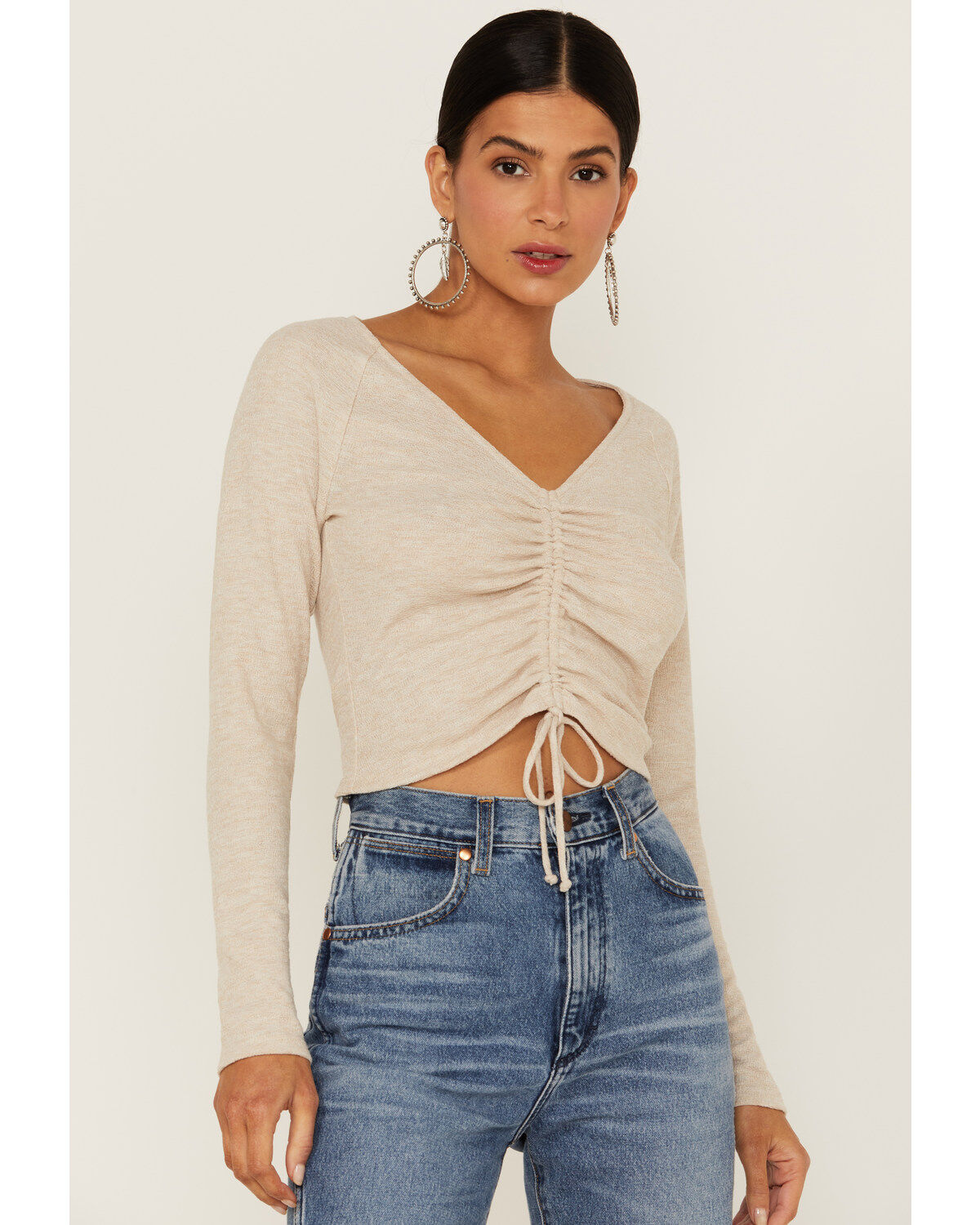 Women's Cinch Lush Sand Long Sleeve Front Knit Top