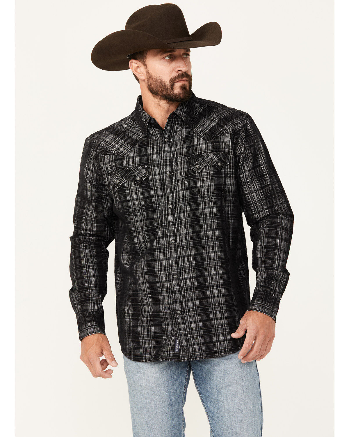 Men's Moonshine Spirit Black Jack Plaid Print Long Sleeve Snap Western