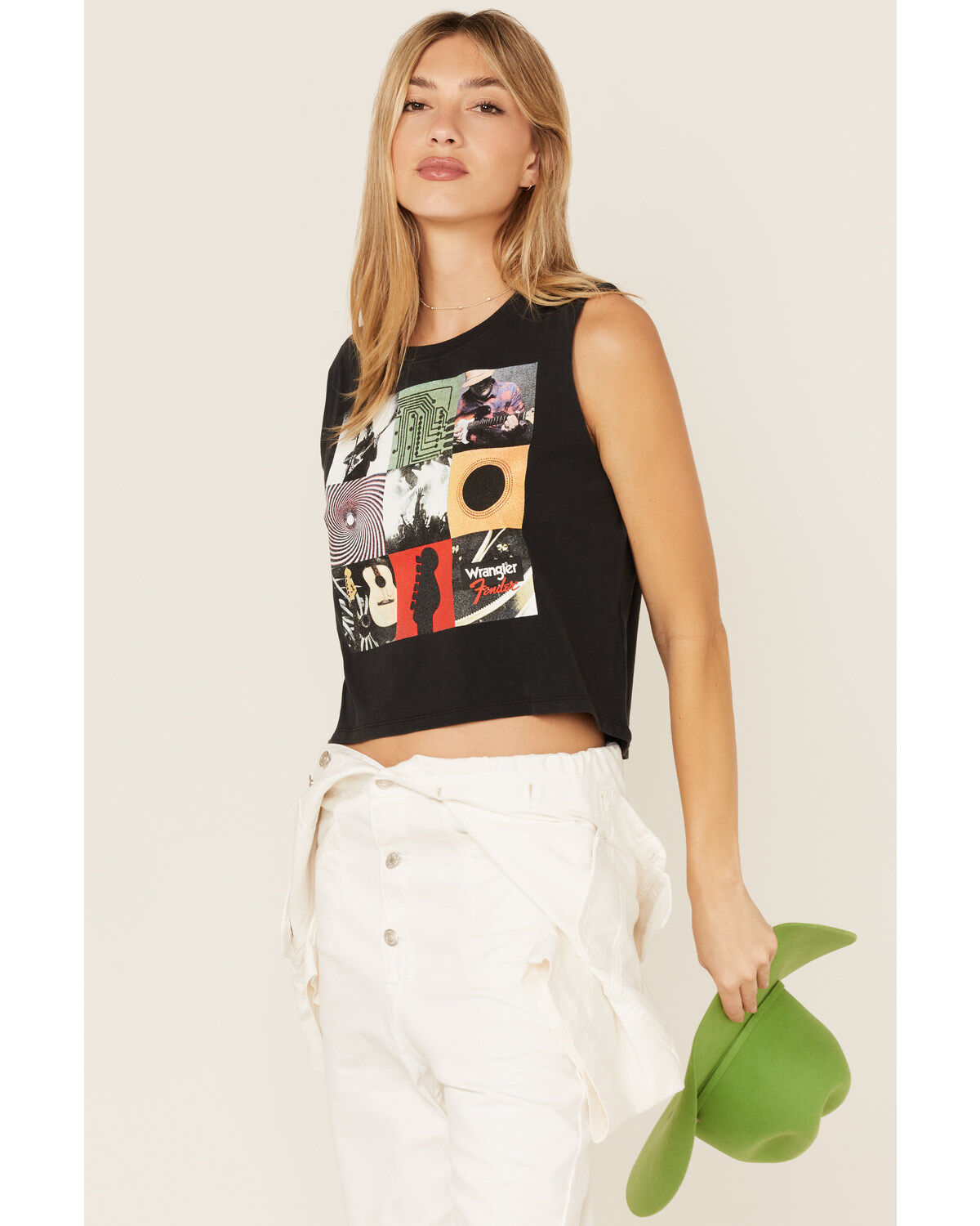 Women's Wrangler X Fender Album Cover Graphic Cropped Tank Top