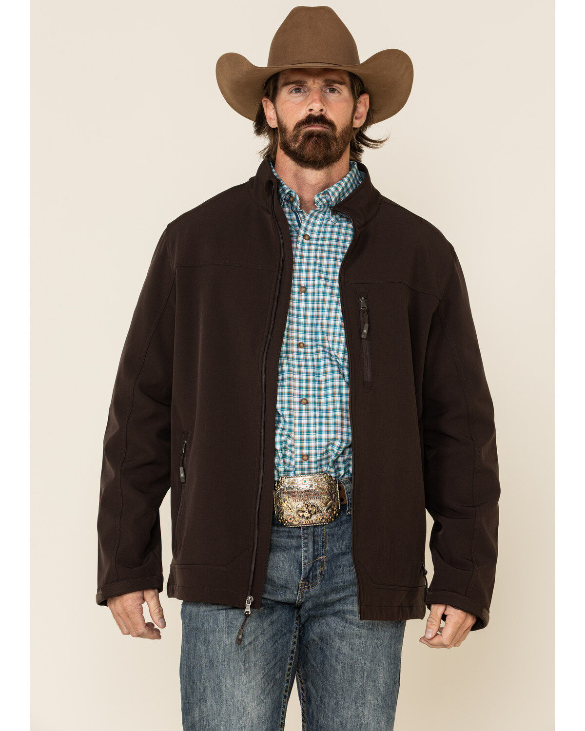 Men's Cody James Brown Steamboat Softshell Bonded Zip Front Jacket