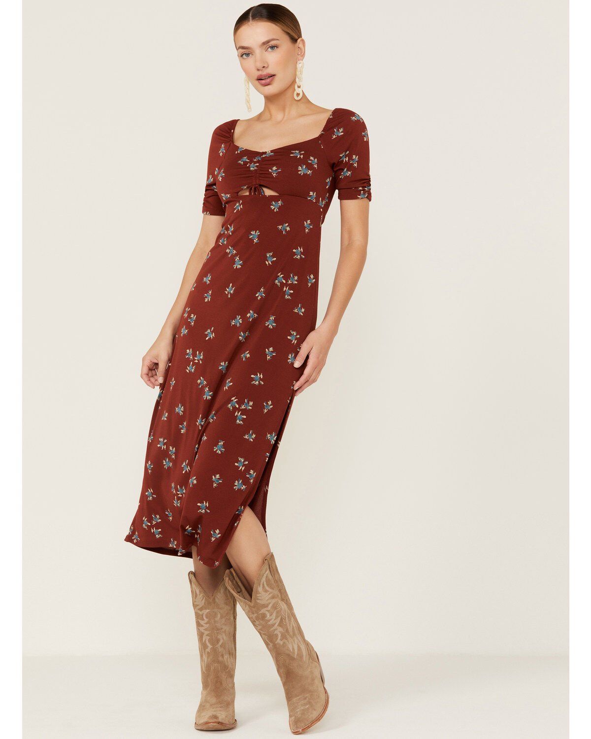 Women's Lush Ruched Front Midi Knit Dress