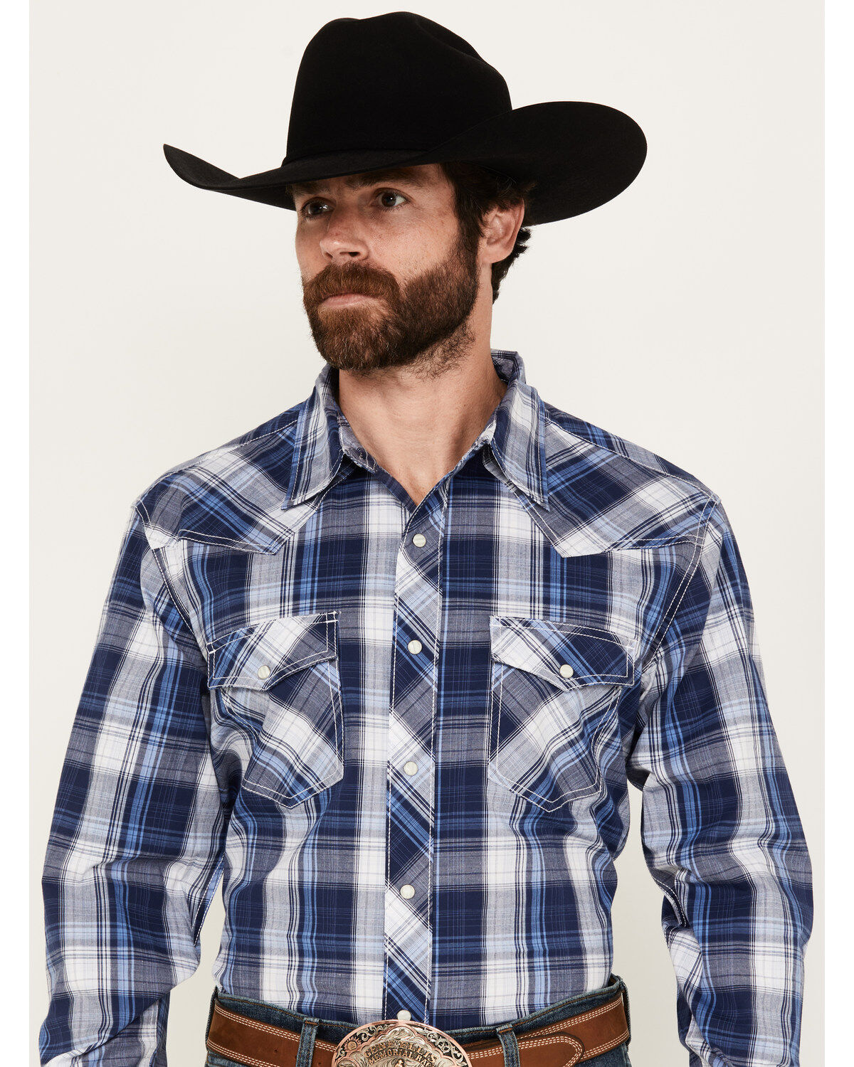 Men's Wrangler 20X Plaid Print Long Sleeve Snap Western Shirt
