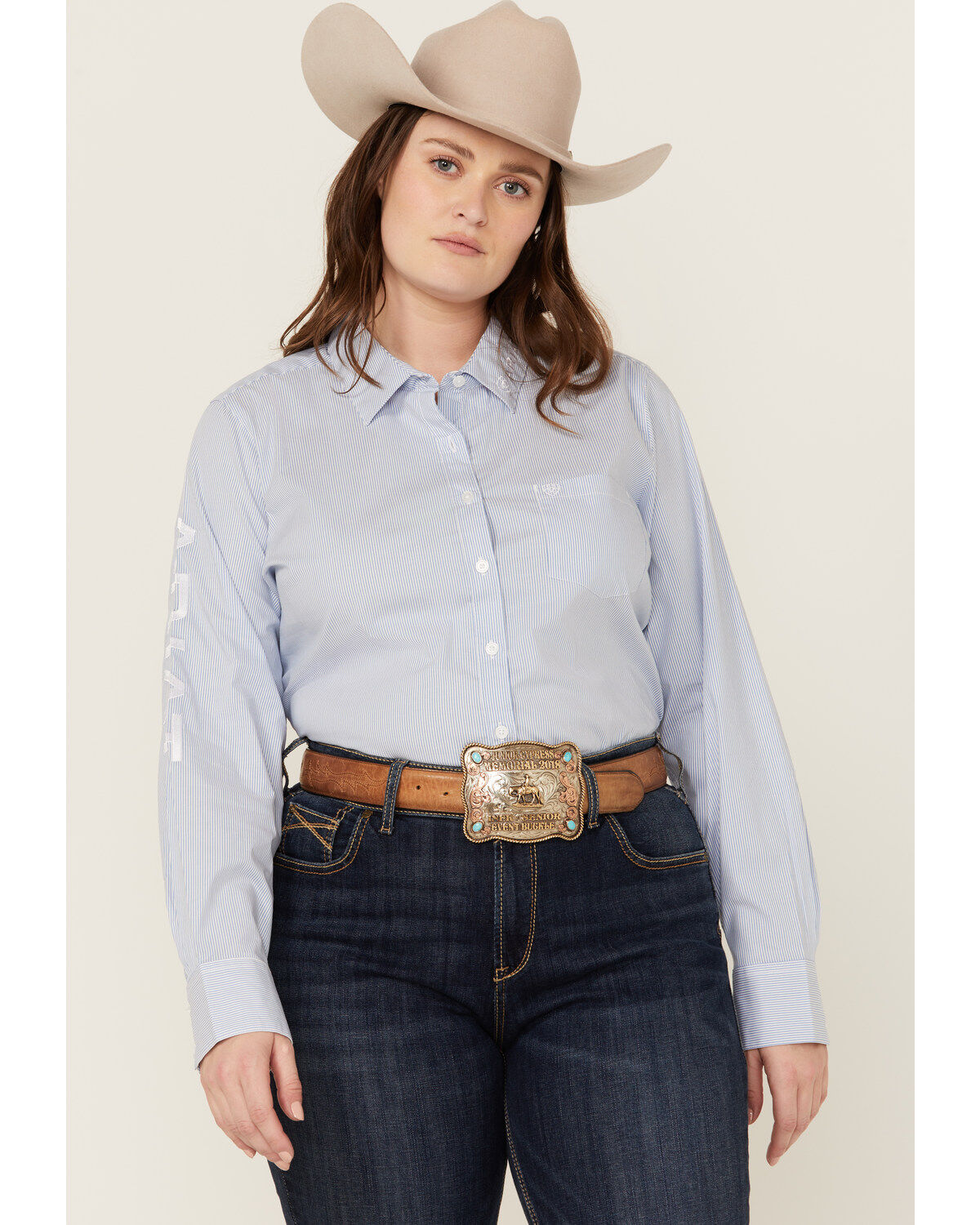 Women's Ariat Striped Team Kirby Long Sleeve Button-Down Stretch Weste