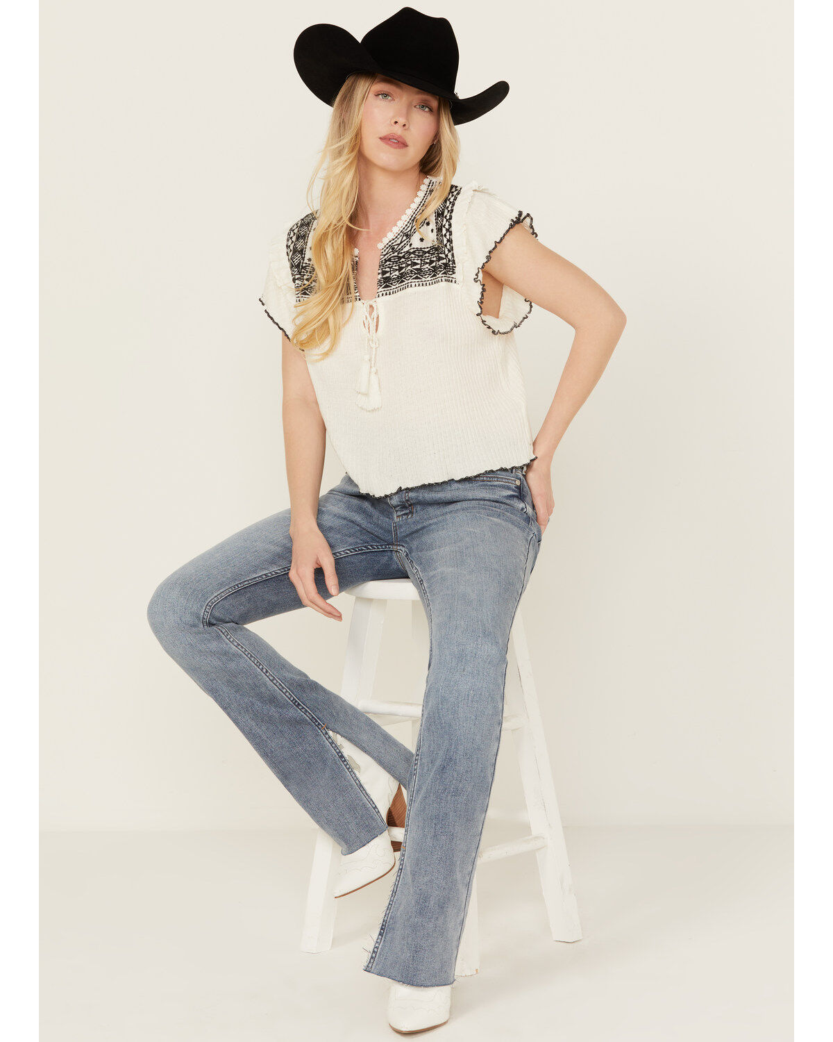 Women's Free People Ribbed Short Sleeve Embroidered Shirt