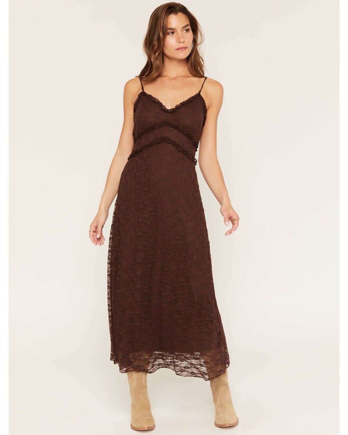 Women's Originality Solid Lace Sleeveless Midi Dress