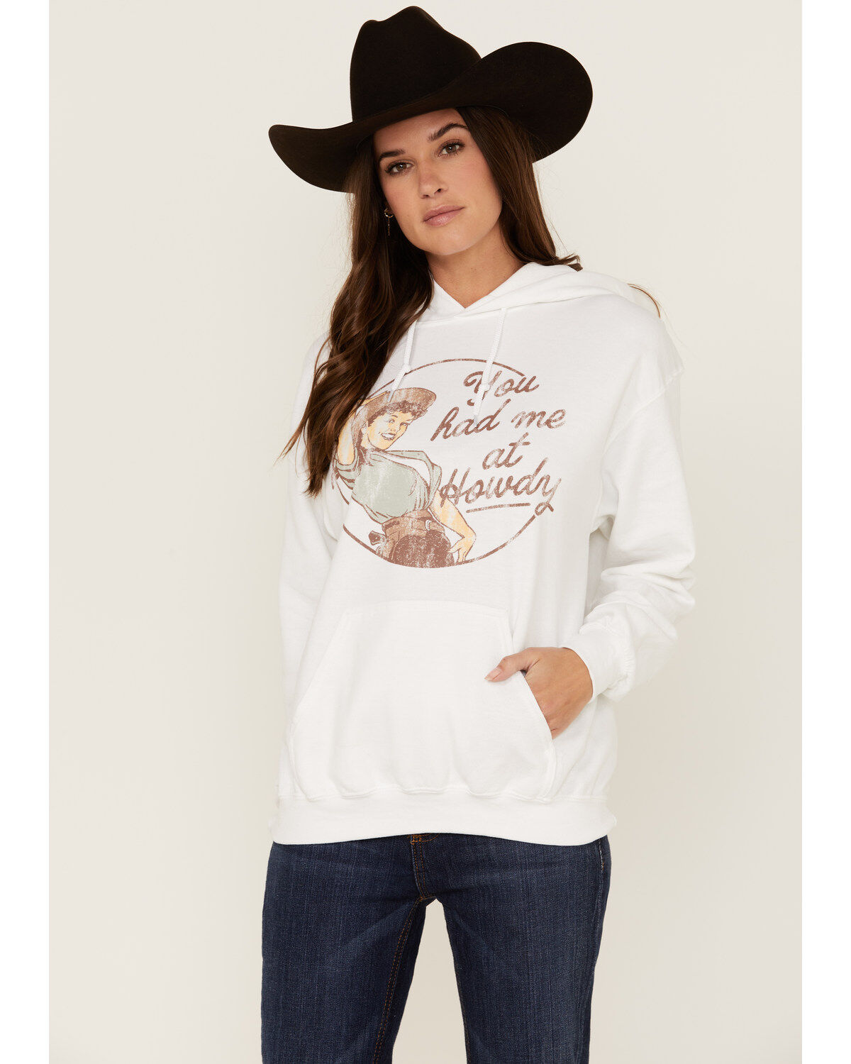 Women's Goodie Two Sleeves You Had Me At Howdy White Graphic Hoodie