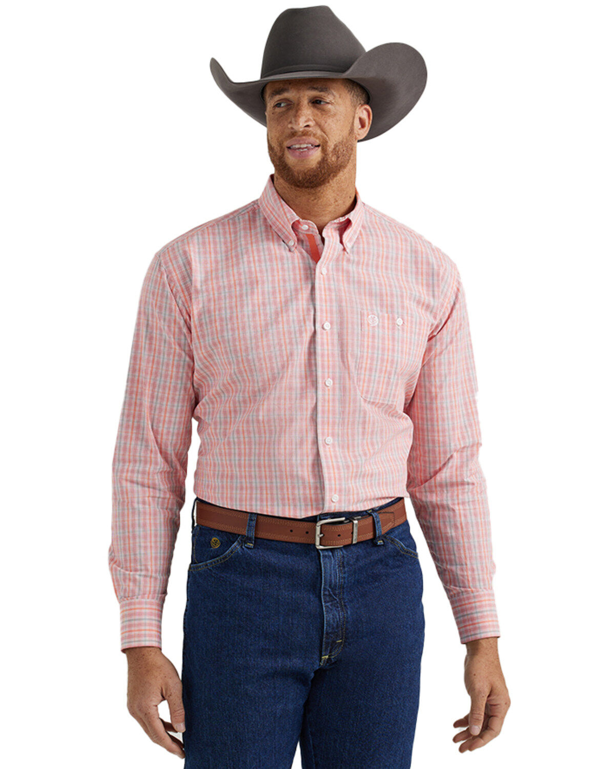 Men's Wrangler George Strait by Plaid Print Long Sleeve Button-Down St
