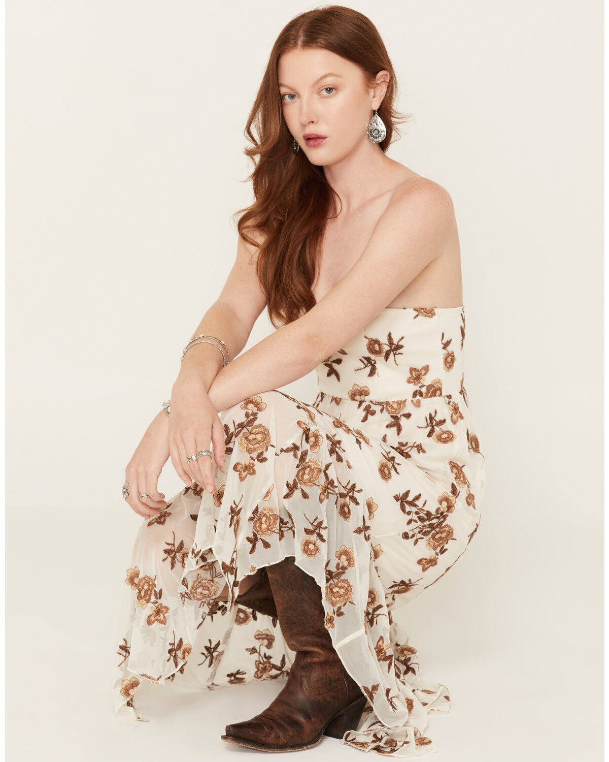 Women's Originality Floral Embroidered Mesh Midi Dress