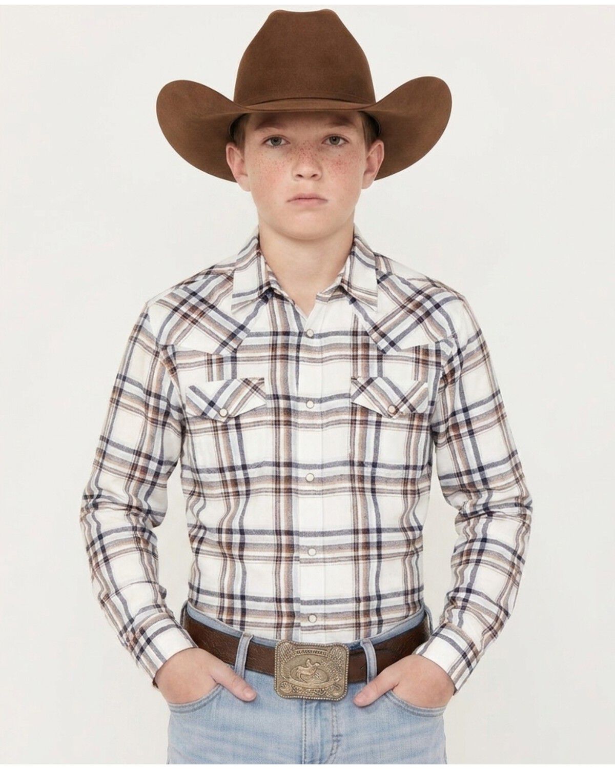 Boys' Gibson Trading Co Tucker Plaid Print Long Sleeve Snap Flannel Sh