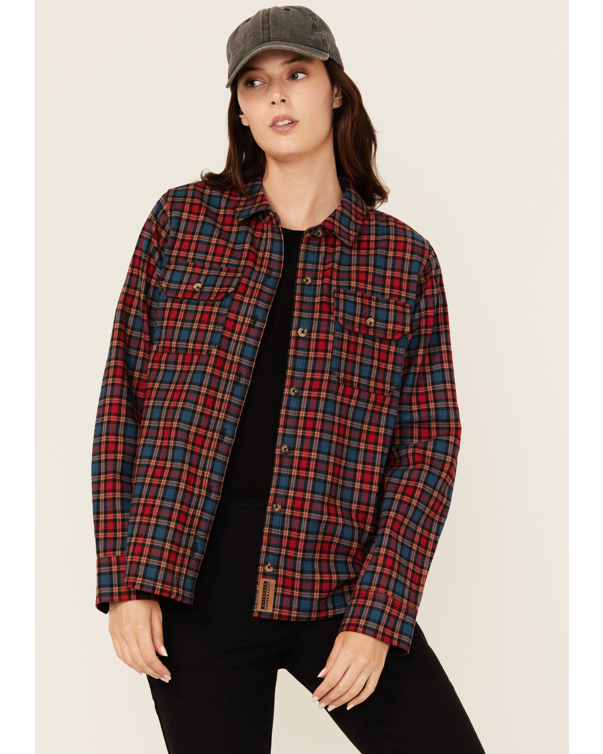 Women's Lucky Brand Workwear Hunter Plaid Print Long Sleeve Button-Dow