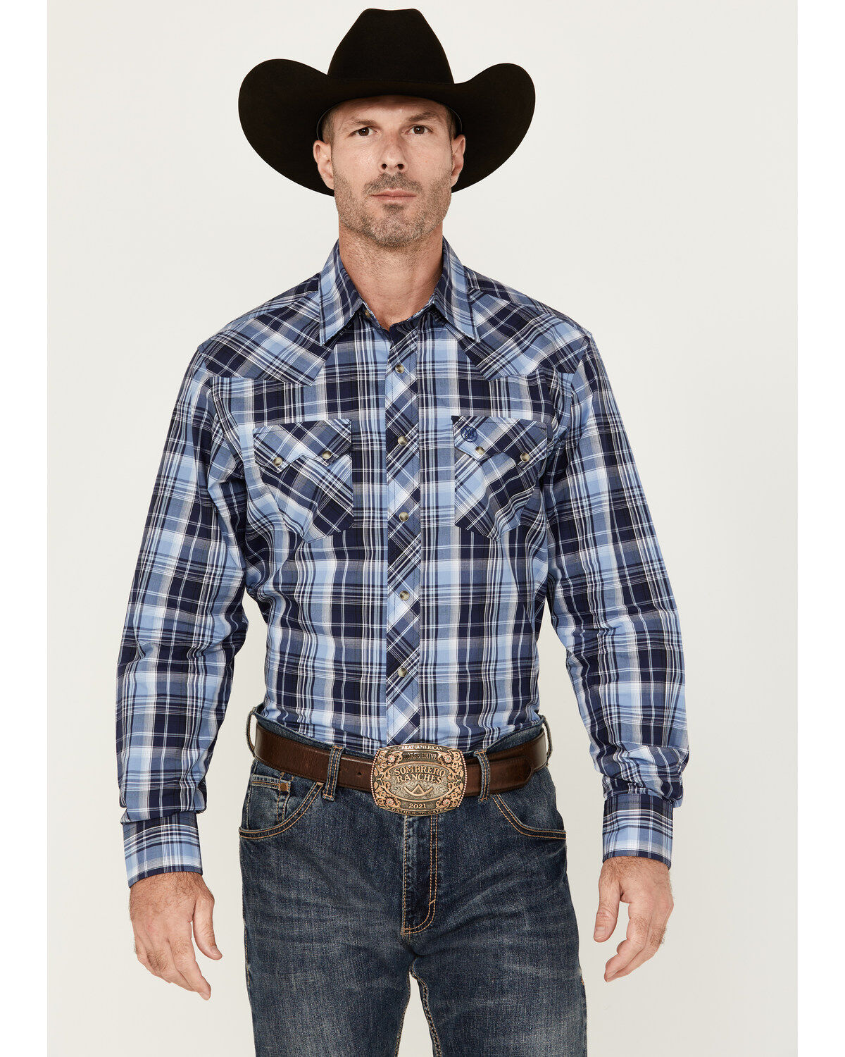 Men's Wrangler Retro Plaid Print Long Sleeve Snap Western Shirt