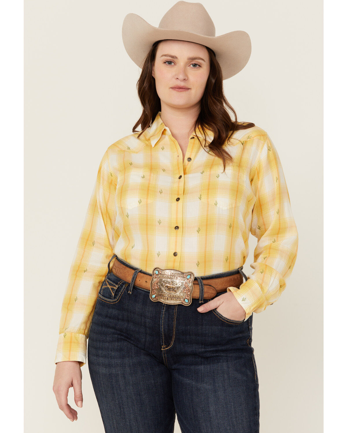 Women's Ariat Billie Jean Cactus Plaid Print Long Sleeve Button-Down W