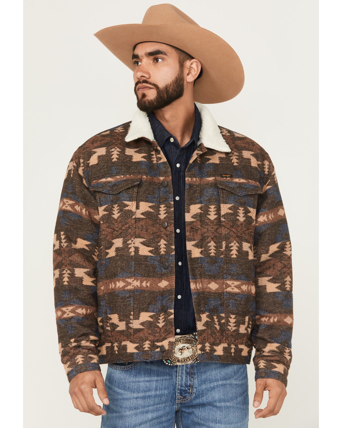 Men's Wrangler Southwestern Print Sherpa Lined Trucker Jacket