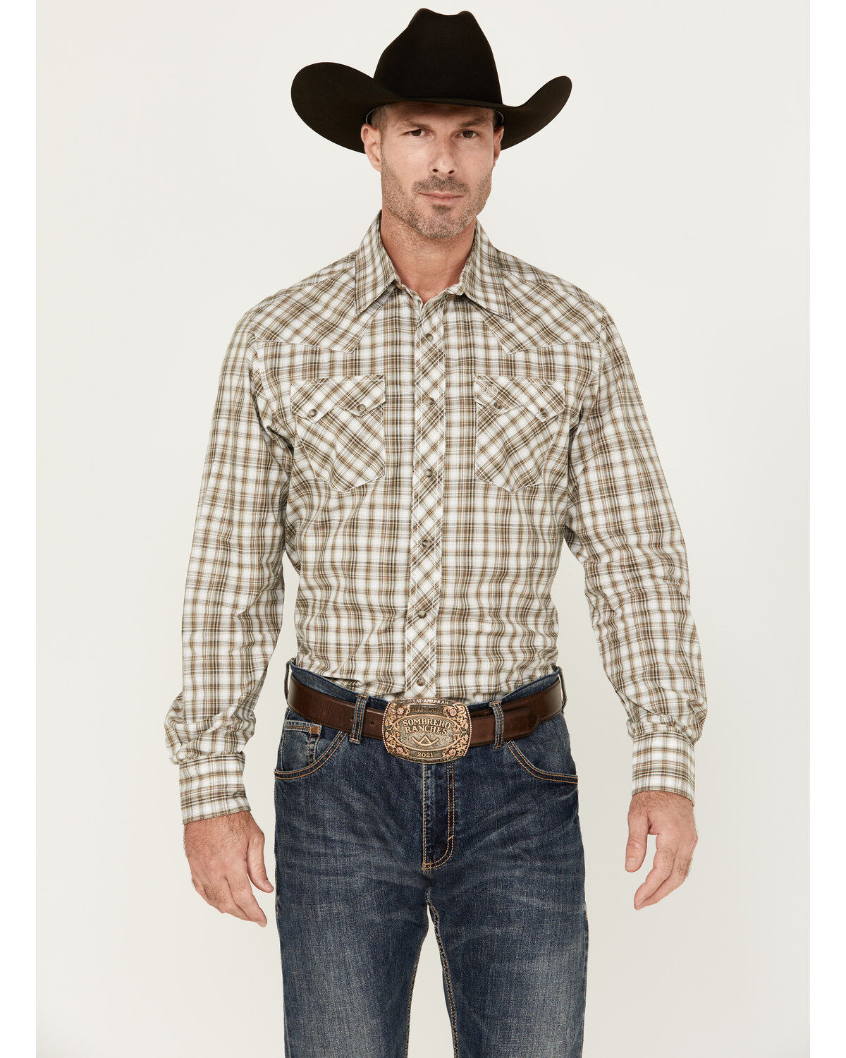 Men's Wrangler Retro Plaid Print Long Sleeve Snap Western Shirt