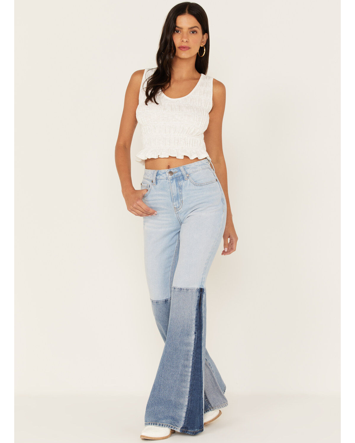 Women's Shyanne Two Tone Seamed Light Wash High Rise Flare Jeans