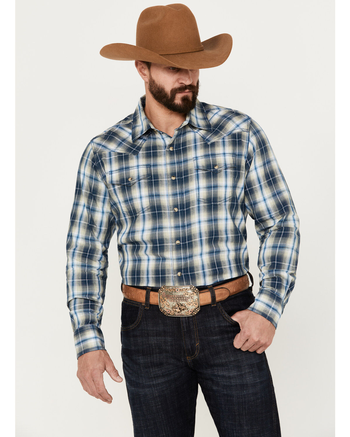 Men's Wrangler Retro Premium Plaid Print Long Sleeve Snap Western Shir