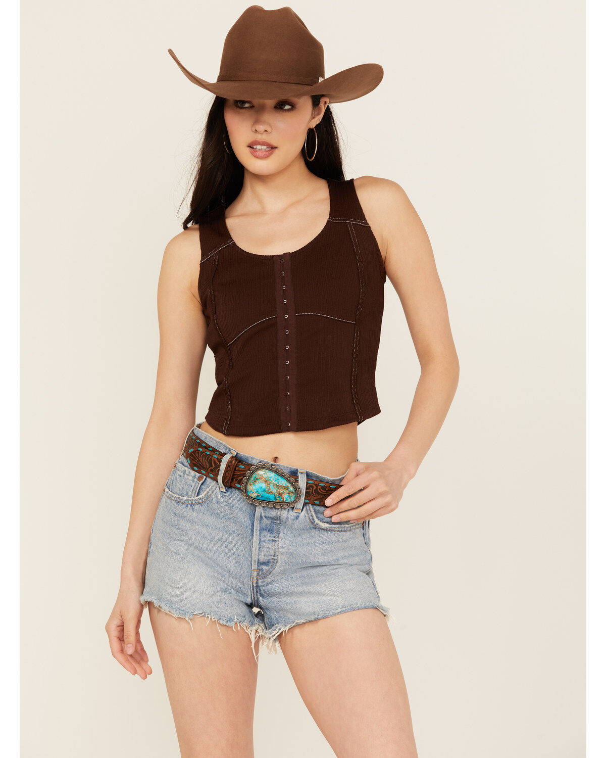 Women's Shyanne Sedona Turquoise Stone Buckle Whipstitch Leather Belt