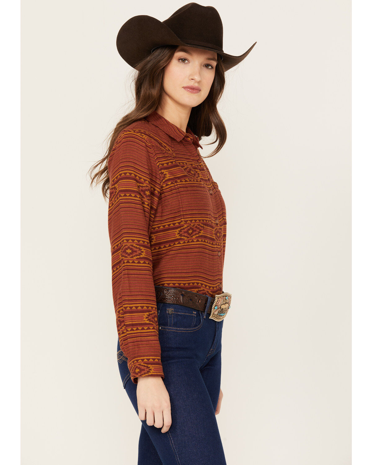 Women's Ariat Real Billie Jean Southwestern Print Long Sleeve Button-D