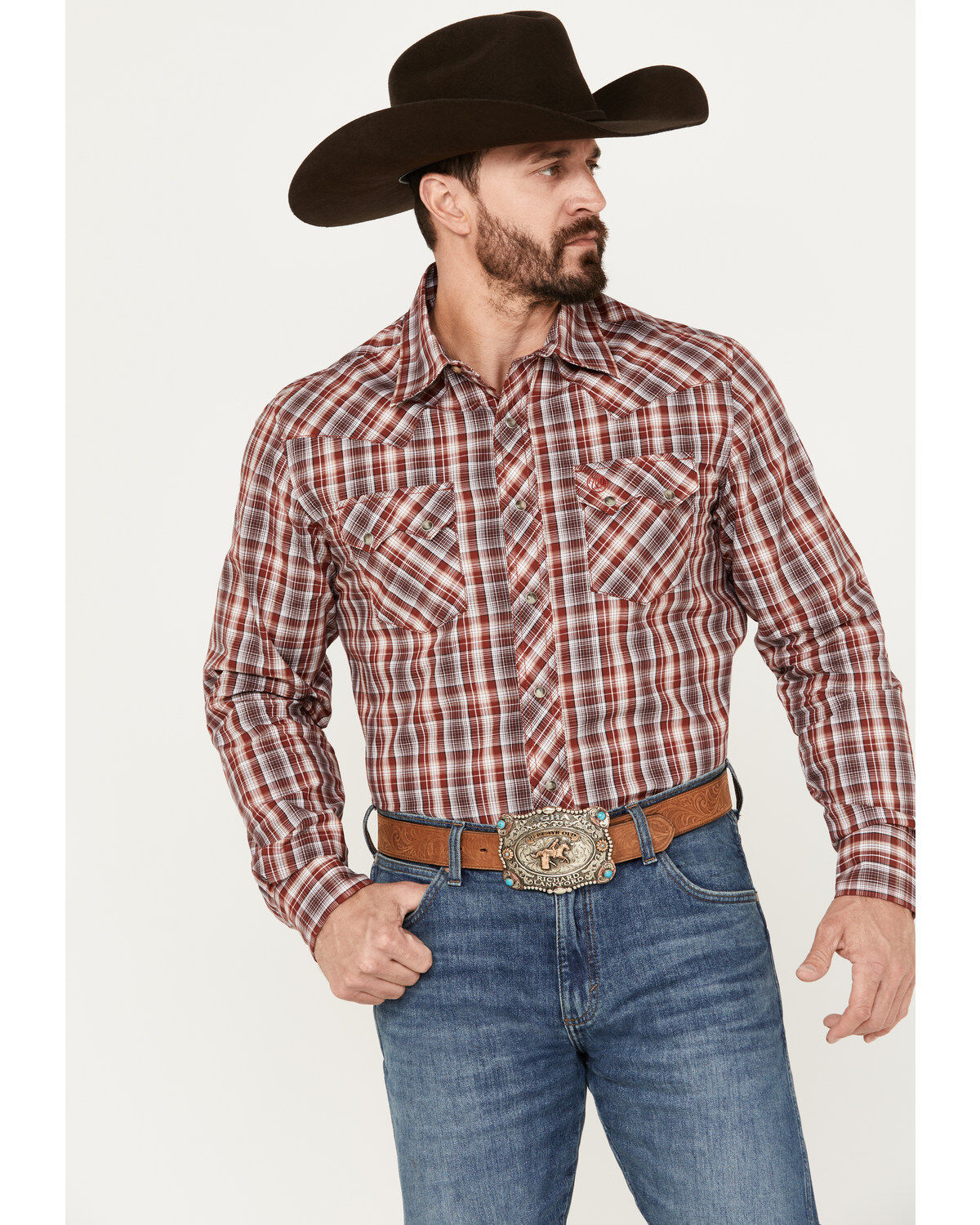 Men's Wrangler Retro Plaid Print Long Sleeve Snap Western Shirt