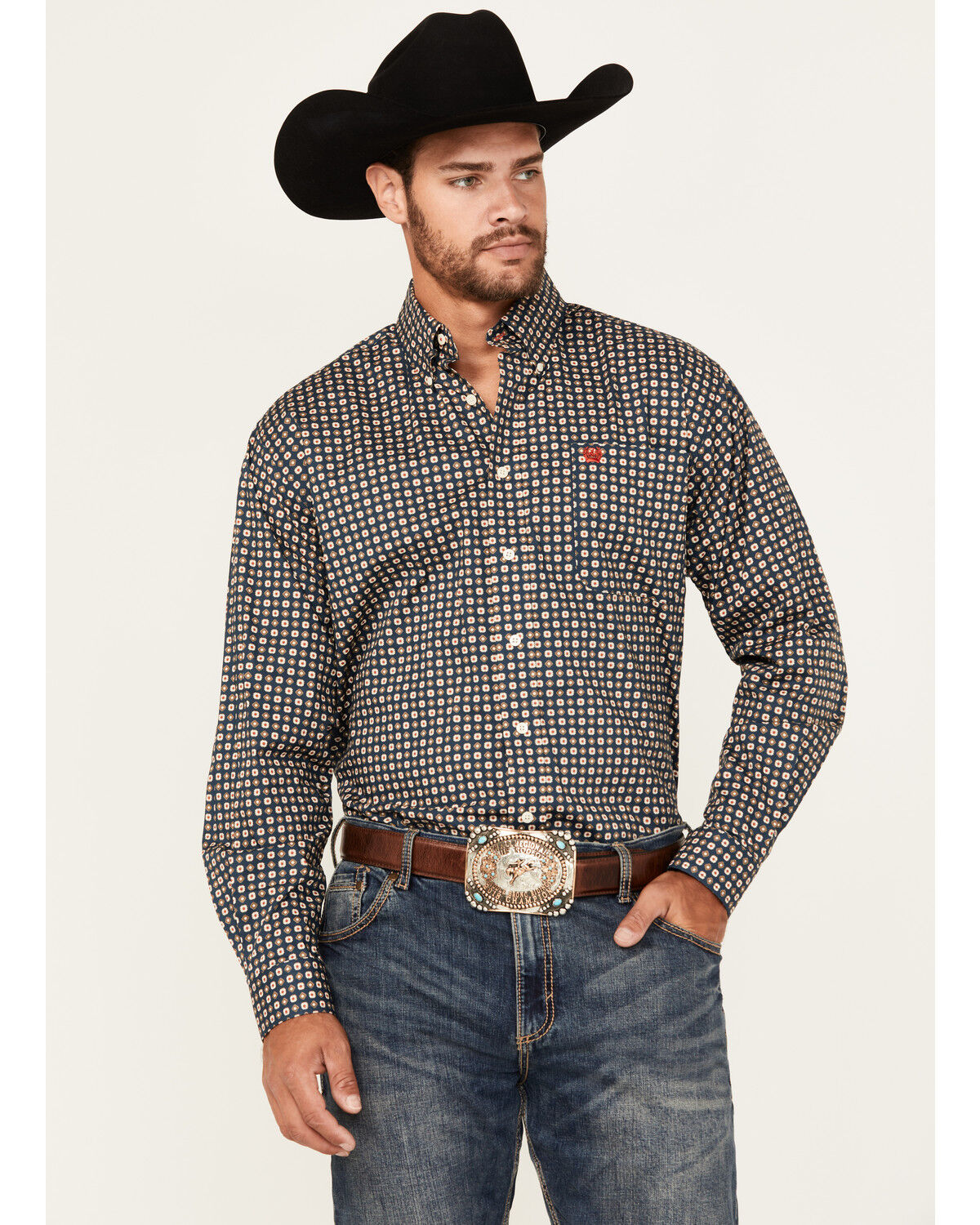 Men's Cinch Floral Geo Print Long Sleeve Button-Down Stretch Western S
