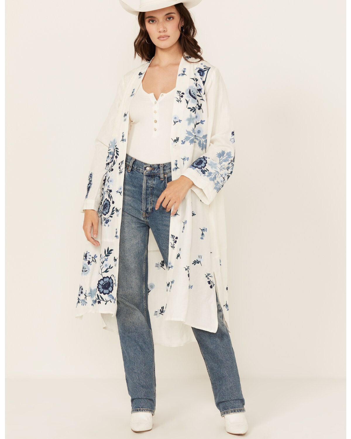 Women's Johnny Was Floral Embroidered Long Sleeve Kimono