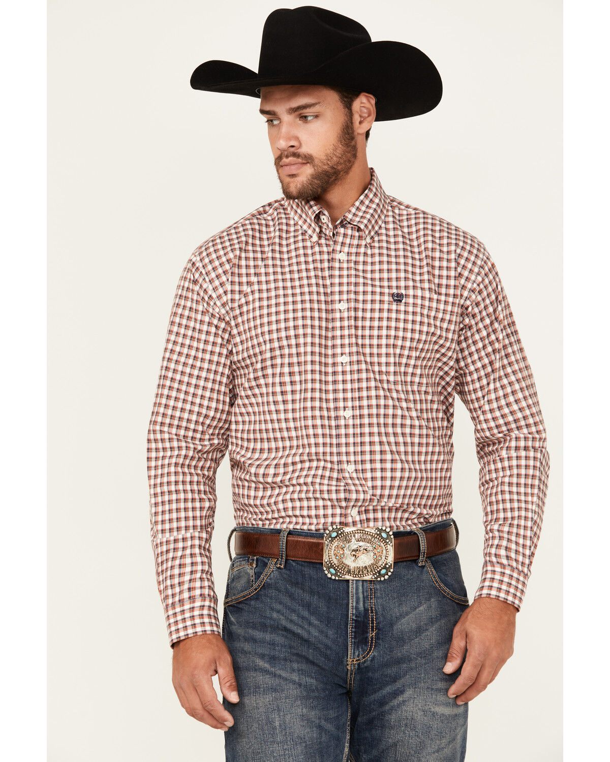 Men's Cinch Plaid Print Long Sleeve Button-Down Western Shirt