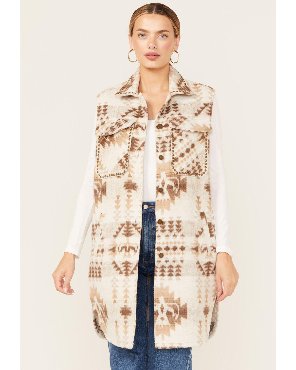 Women's 26 International Southwestern Print Studded Long Vest