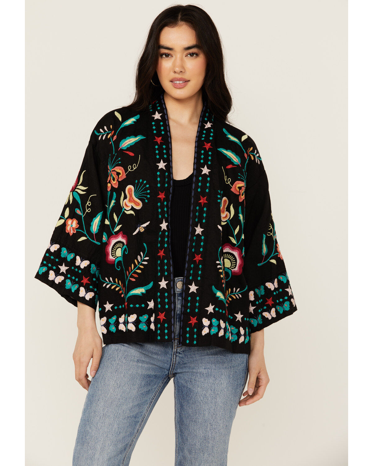 Women's Johnny Was Embroidered Cropped Kimono