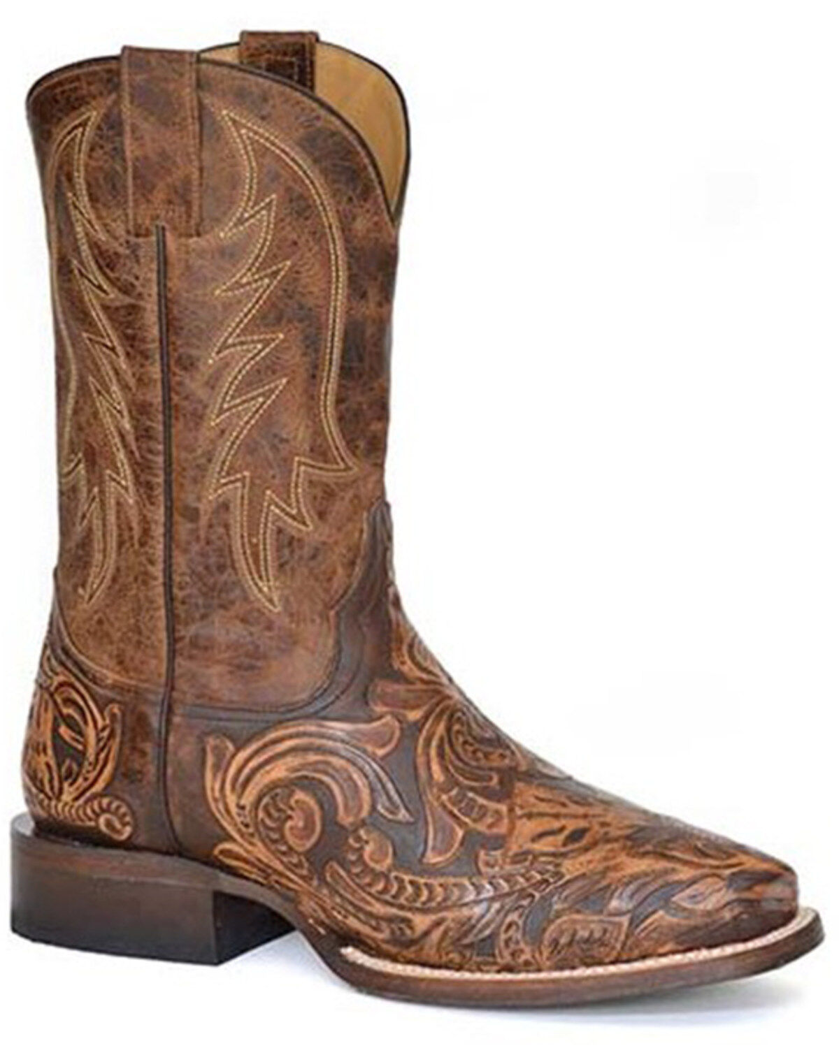 Men's Stetson Handtooled Legend Western Boots - Square Toe
