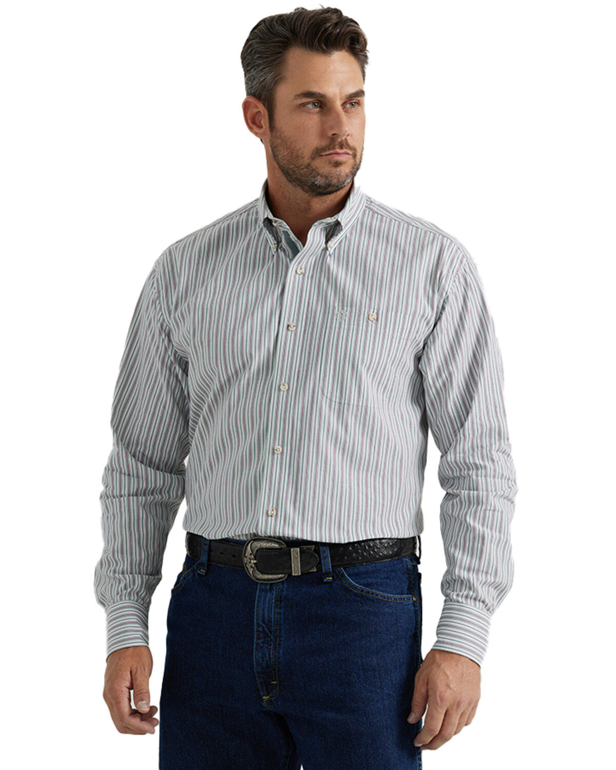 Men's Wrangler George Strait by Striped Print Long Sleeve Button-Down