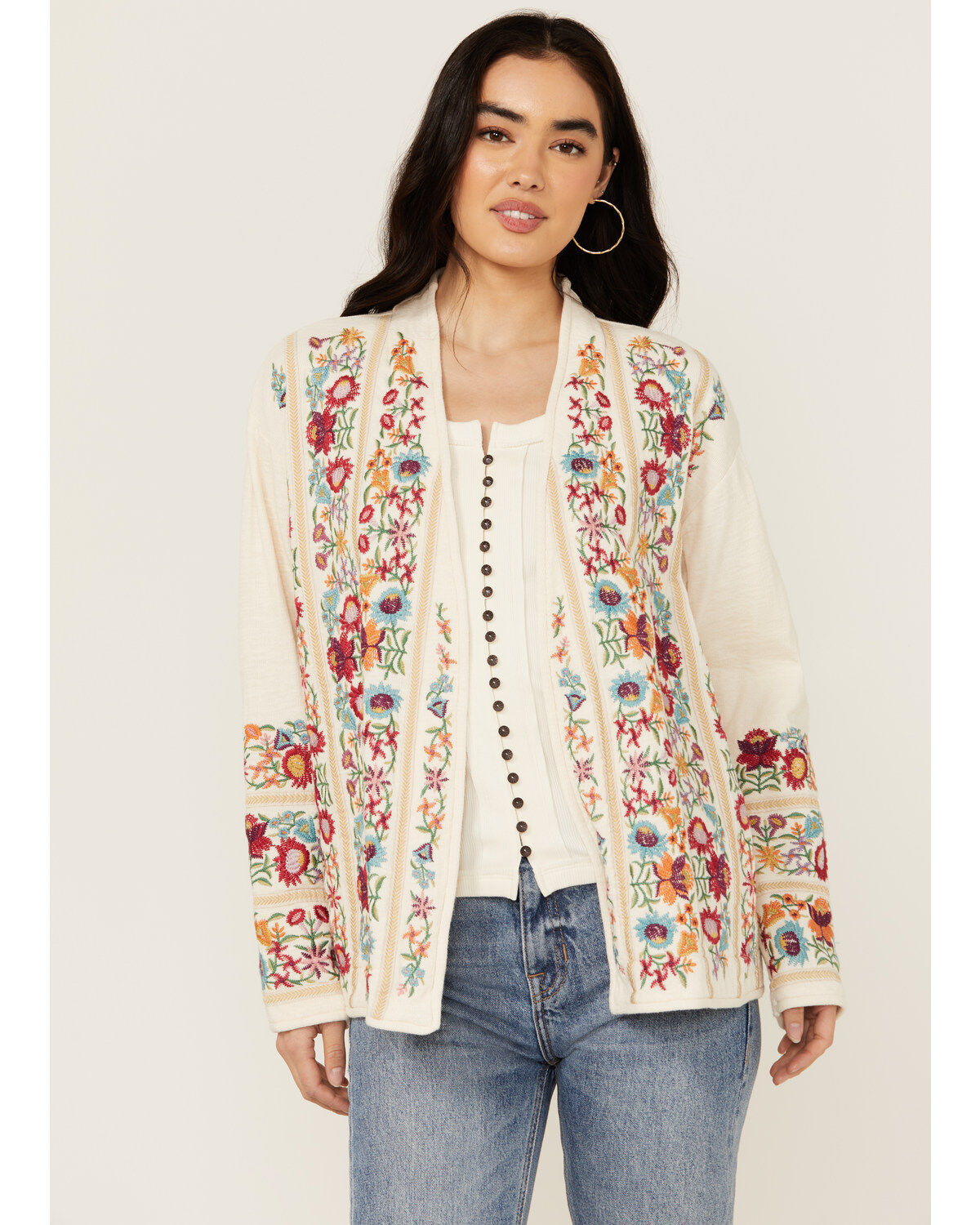 Women's Johnny Was Embroidered Floral Sweater