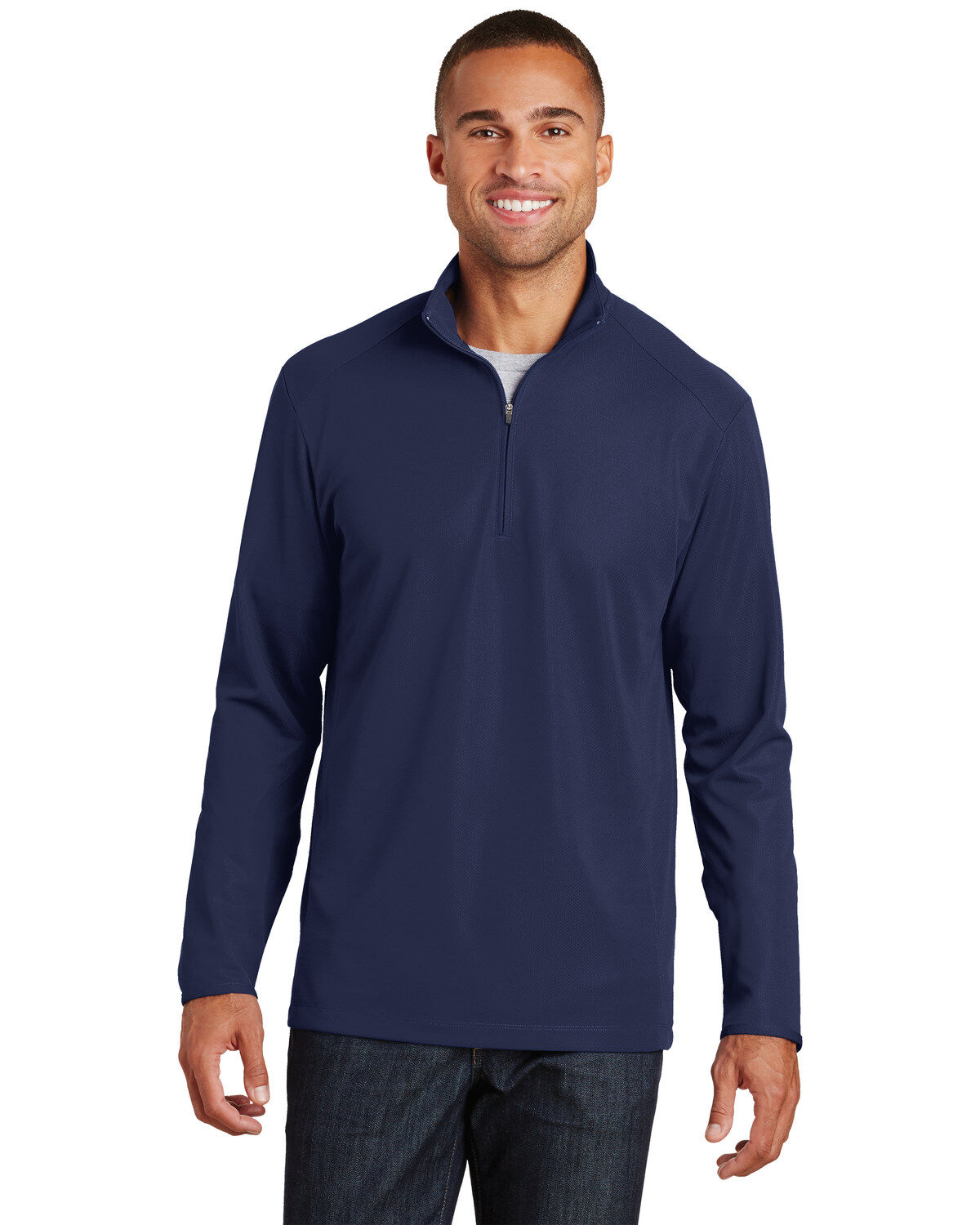 Men's Port Authority True Navy 3X Pinpoint Mesh 1/2 Zip - Big & Tall