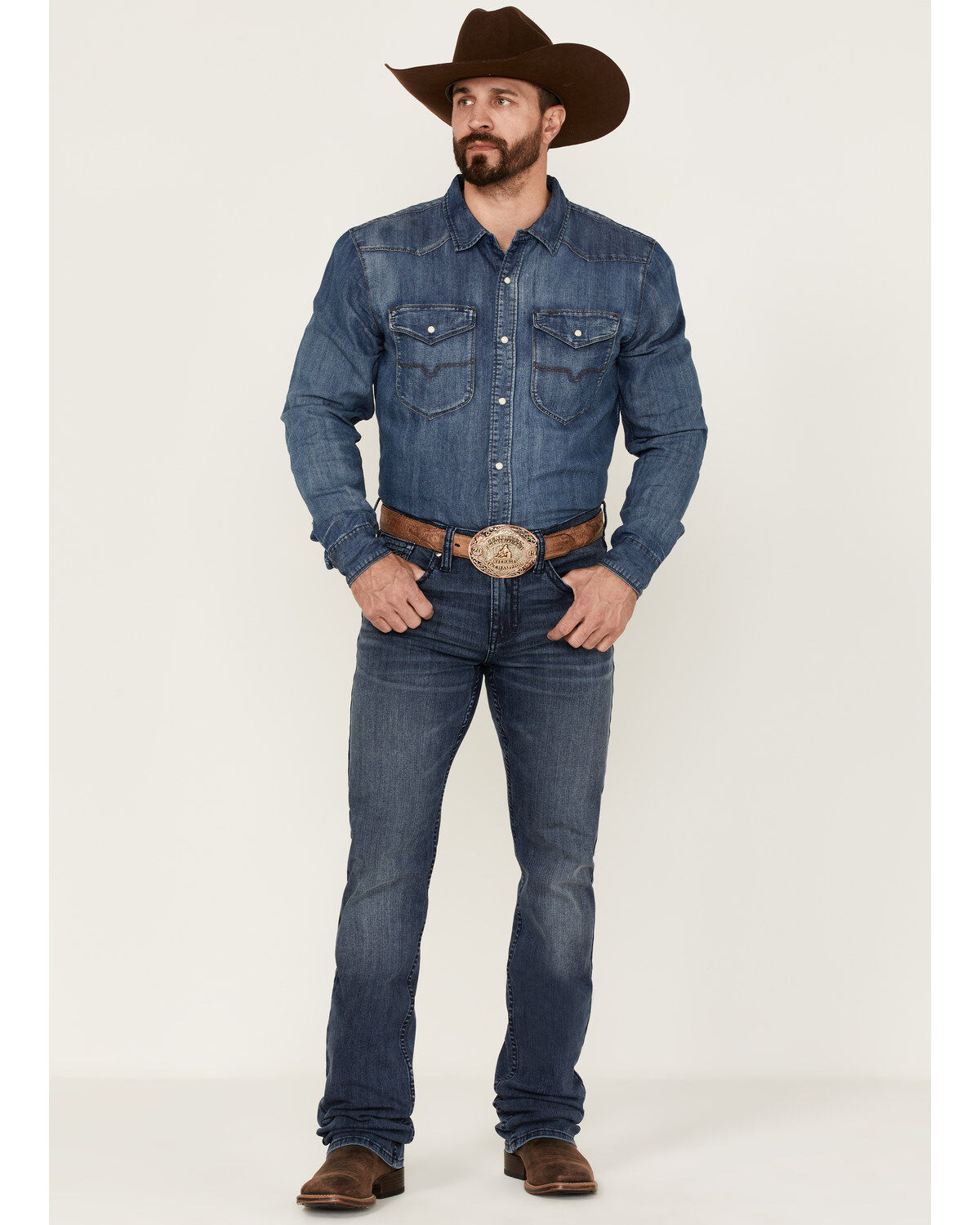Men's RANK 45 Unbroken Medium Dark Wash Stretch Stackable Straight Je