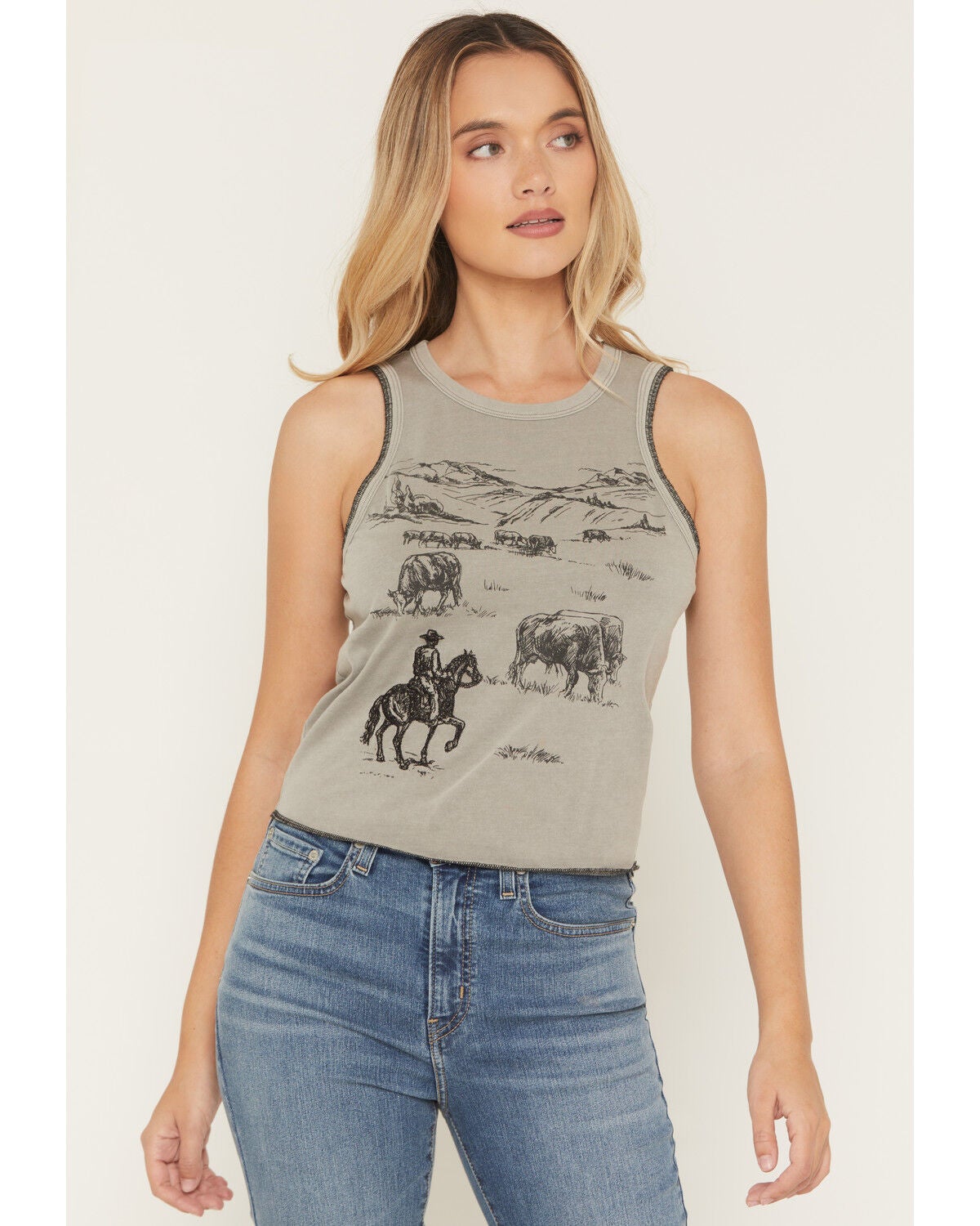 Women's Blended Embroidered Graphic Print Sleeveless Tank Top