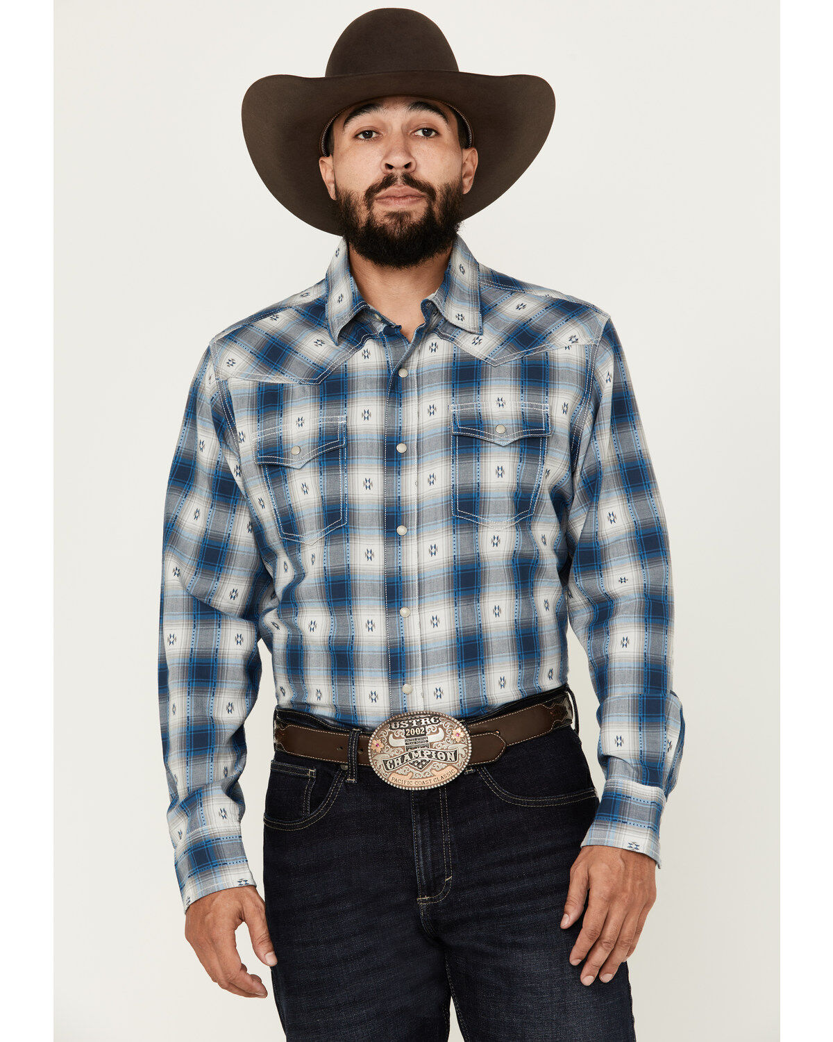 Men's Wrangler Retro Premium Plaid Print Long Sleeve Snap Western Shir
