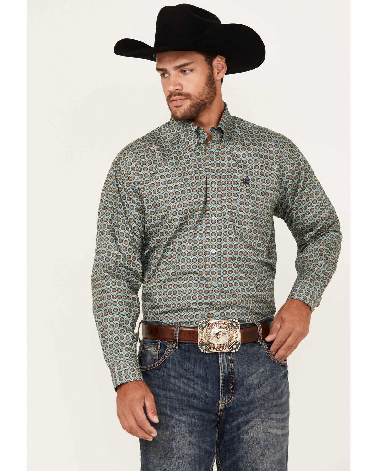 Men's Cinch Circle Geo Print Long Sleeve Button-Down Western Shirt
