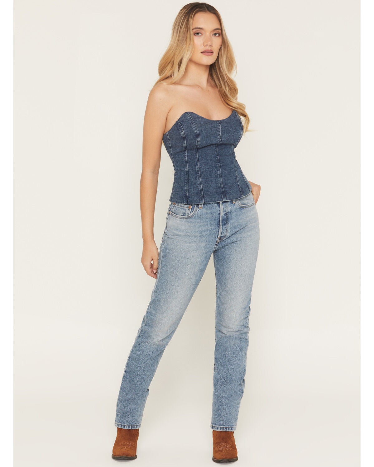 Women's Levi's 501 Medium Wash High Rise Straight Leg Stretch Denim Je