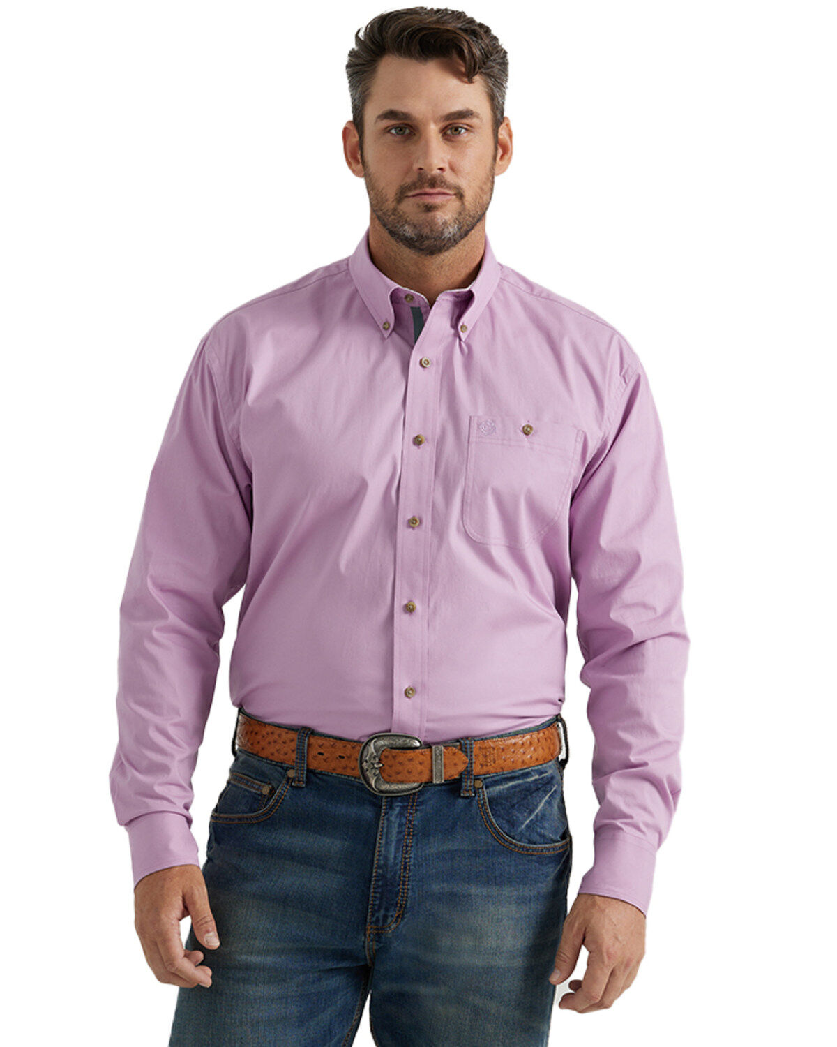 Men's Wrangler George Strait by Solid Long Sleeve Button-Down Stretch