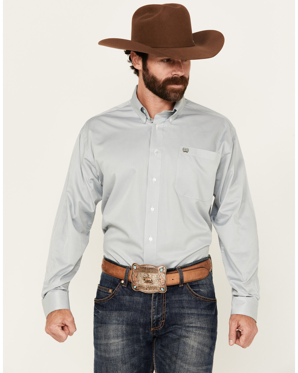 Men's Cinch Micro Striped Long Sleeve Button-Down Western Shirt