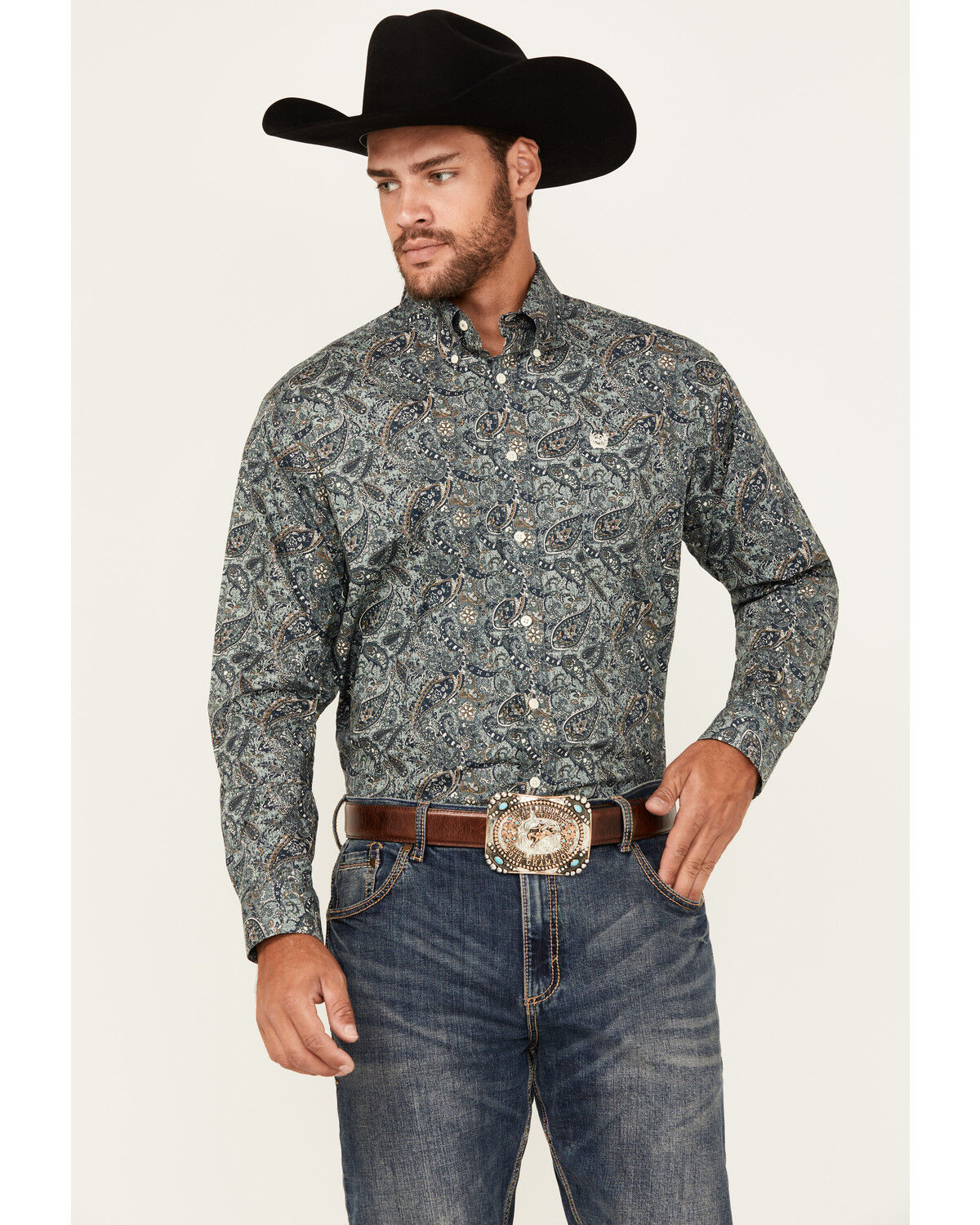 Men's Cinch Paisley Print Long Sleeve Button-Down Stretch Western Shir