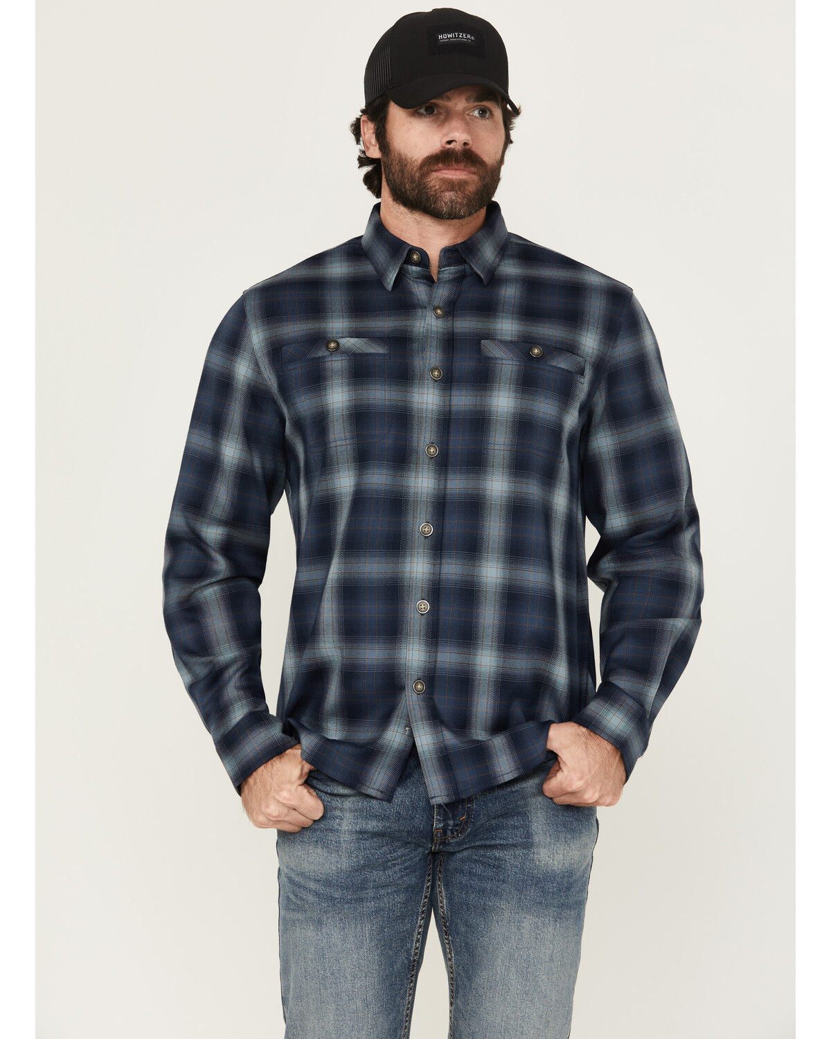 Men's Dakota Grizzly Landon Plaid Print Long Sleeve Button-Down Wester