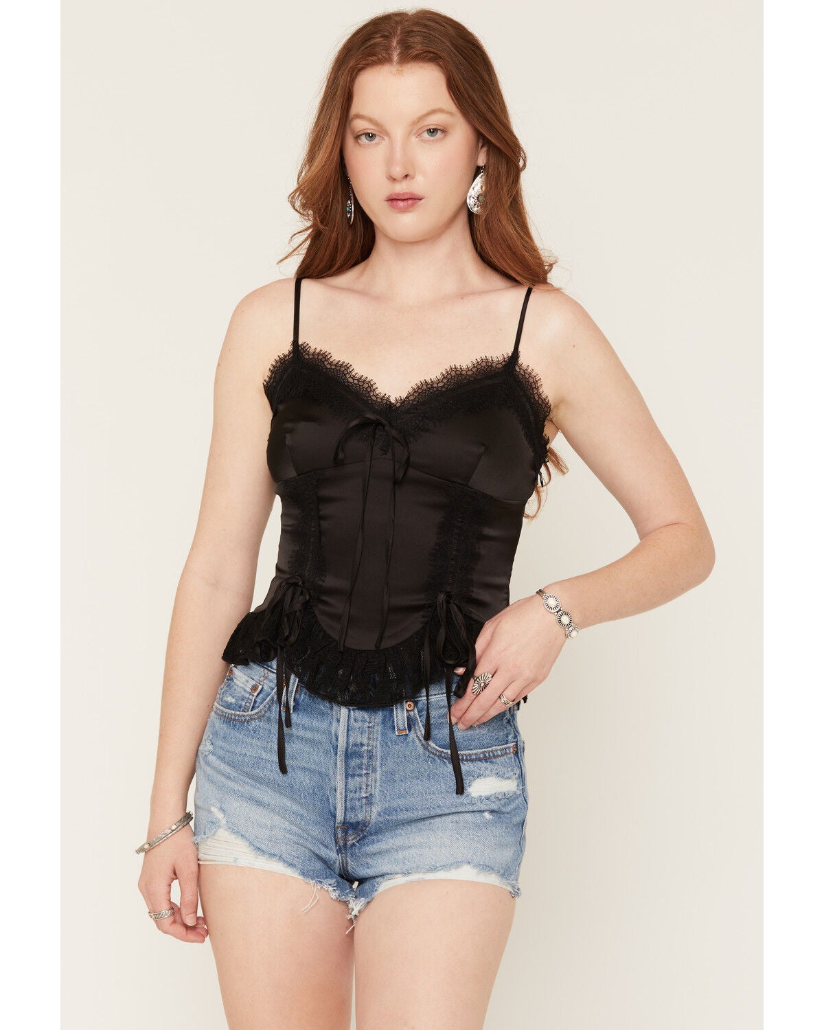 Women's Miss Me Lace Trim Bow Cami