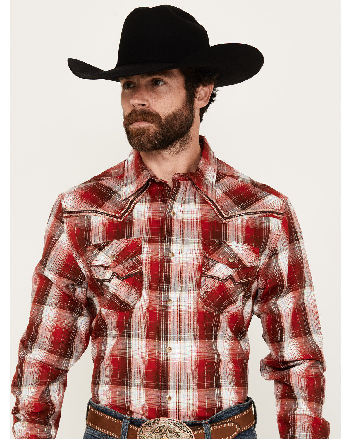 Men's Wrangler Rock 47 by Plaid Print Long Sleeve Snap Western Shirt