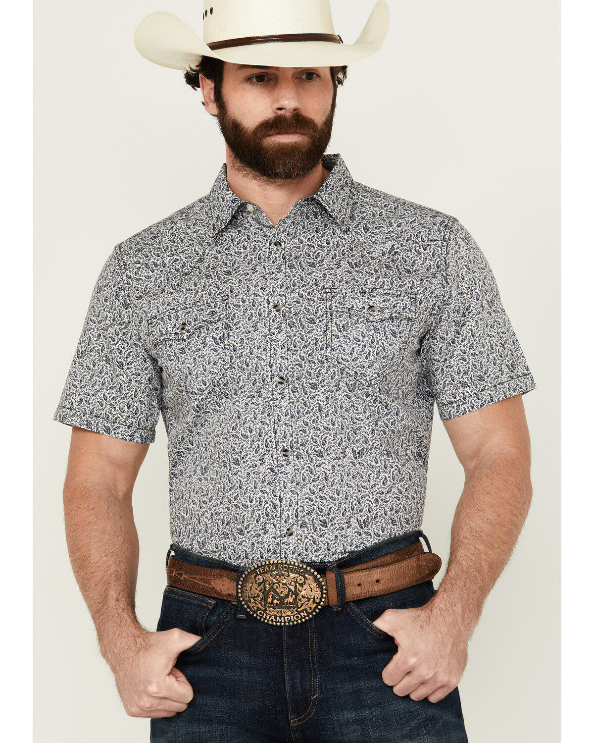 Men's Cody James Graffiti Floral Print Short Sleeve Snap Western Shirt
