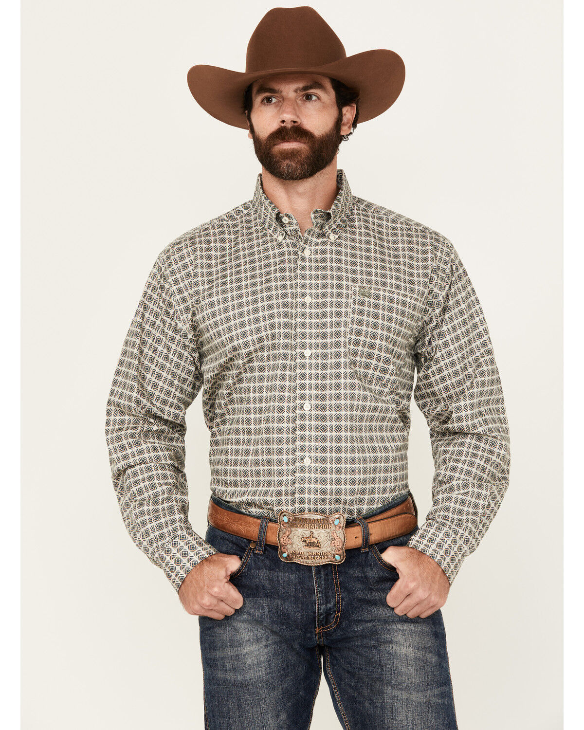 Men's Cinch Geo Print Long Sleeve Button-Down Western Shirt