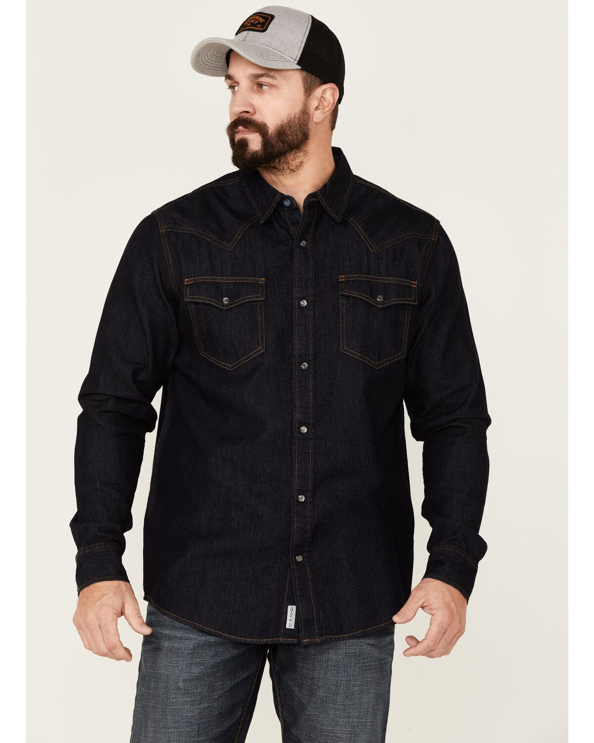 Men's Moonshine Spirit Dark Wash Retro Long Sleeve Snap Western Denim