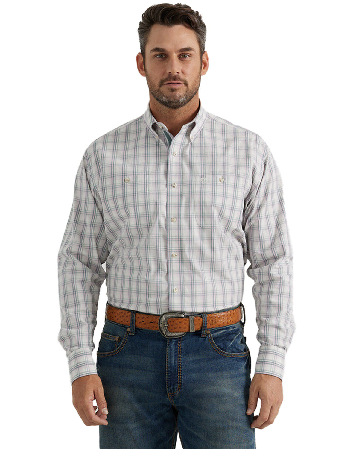 Men's Wrangler George Strait by Plaid Print Long Sleeve Button-Down St