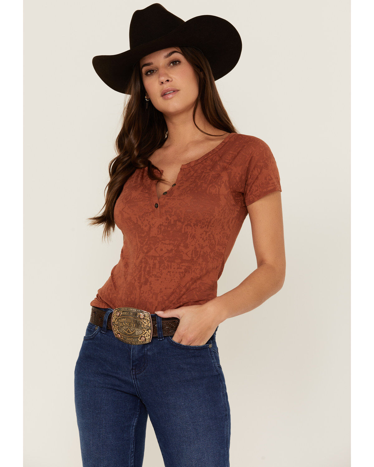 Women's RANK 45 Southwestern Burnout Henley Tee
