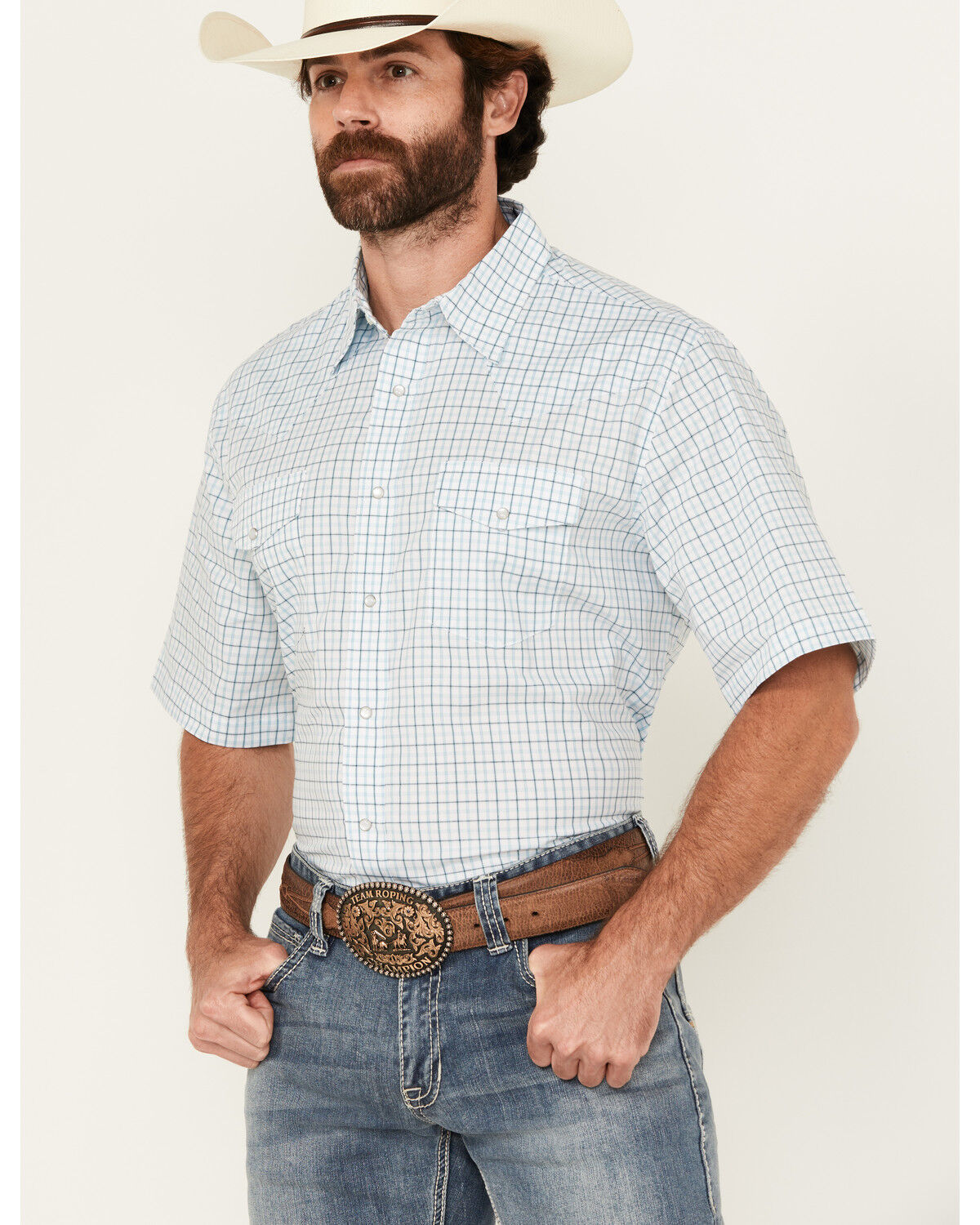 Men's Wrangler Plaid Print Short Sleeve Snap Western Shirt